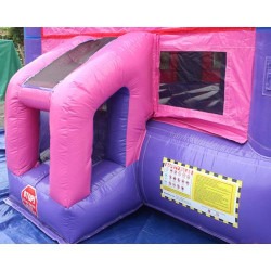 pink20module203 1759723780 Pink castle bounce house with tables and chairs