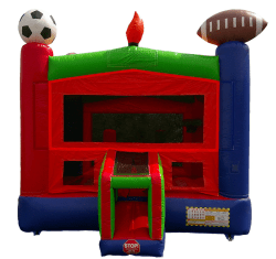 Sport module bounce house with tables and chairs